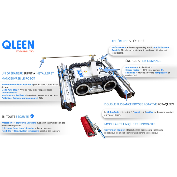 Robot nettoyage panneaux solaires autonome - Q-SUN Pack | QLEEN